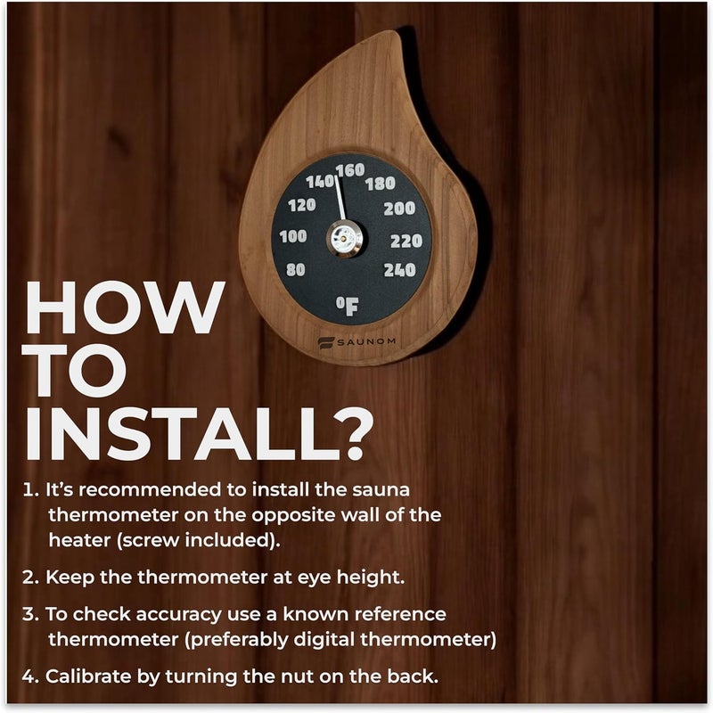 LUMERAM Premium Wooden Sauna Thermometer - Large Numbers, Durable and Long Lasting, Easy to Install Sauna Thermometer Fahrenheit - Image 5